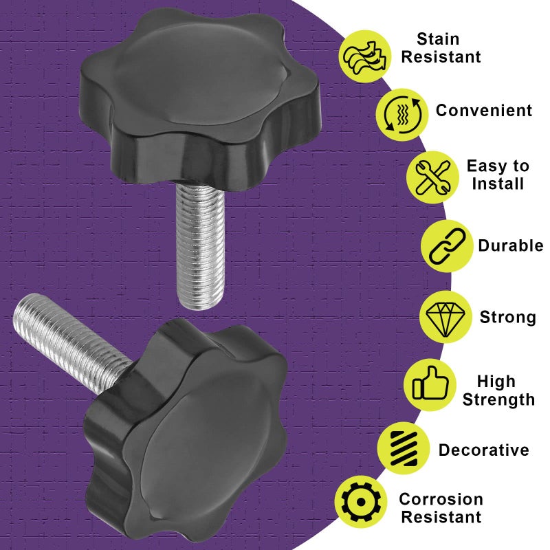 LifCratms M8 x 30mm Thread Star Knob 2Pcs, Plastic Hex Shaped Clamping Knob Handle Hand Tightening Screw for Umbrella Base Replacement - Image 4